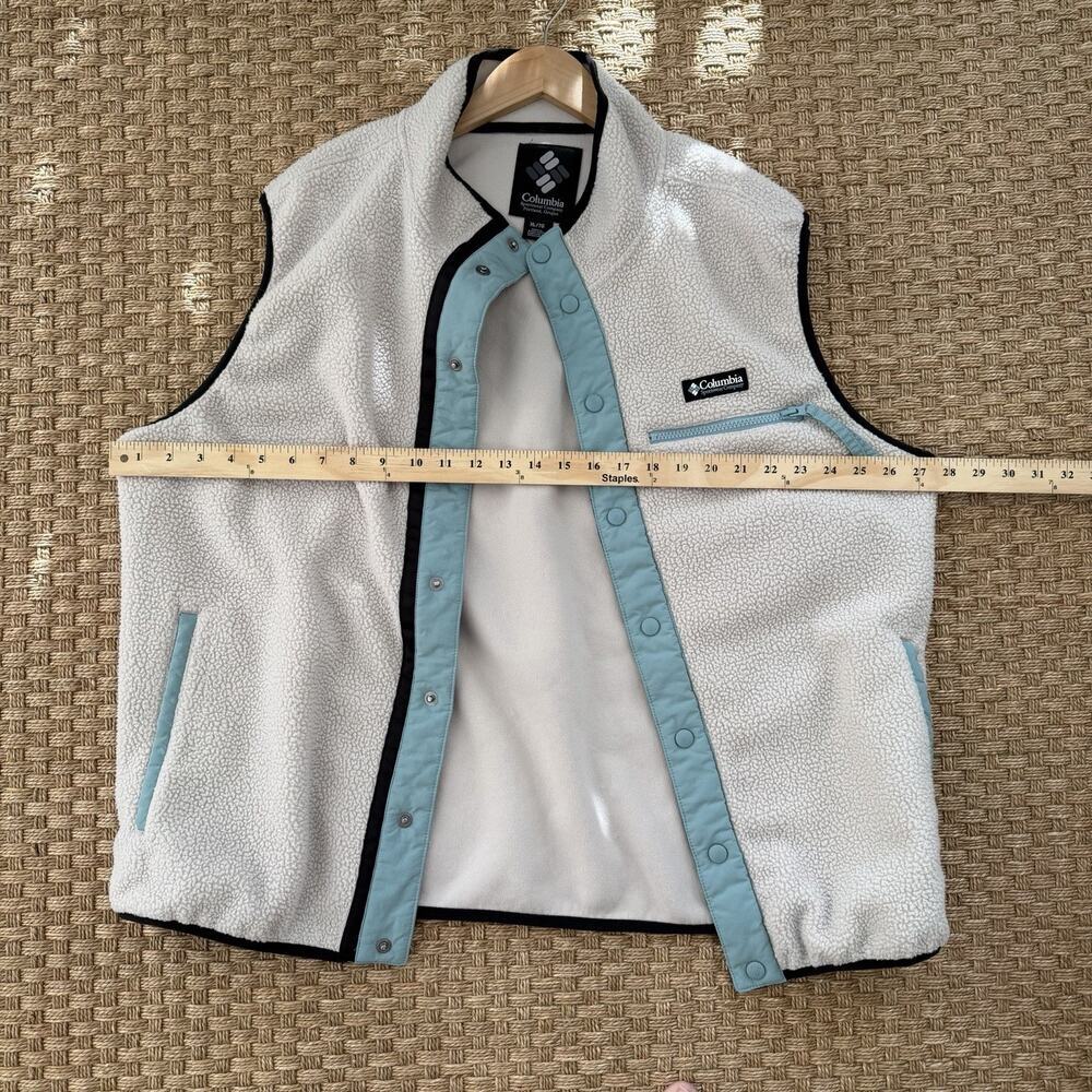 Columbia Helvetia Sherpa Fleece Vest Size XL/TG Light Blue Black Accents Snaps - Picture 9 of 10